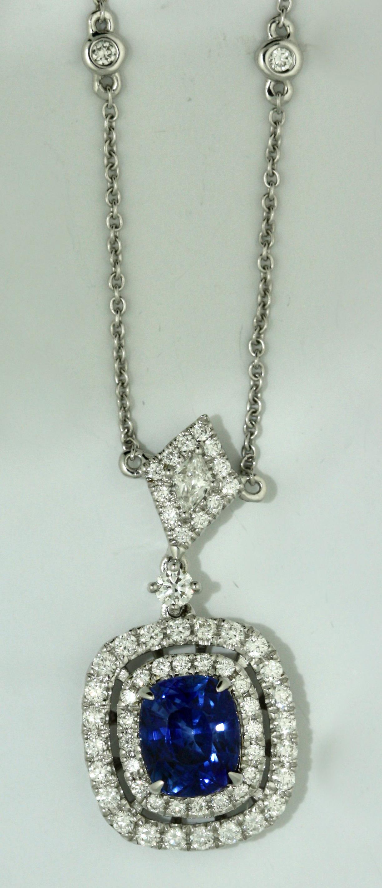 Women's or Men's Sapphire and Diamond Pendant Necklace