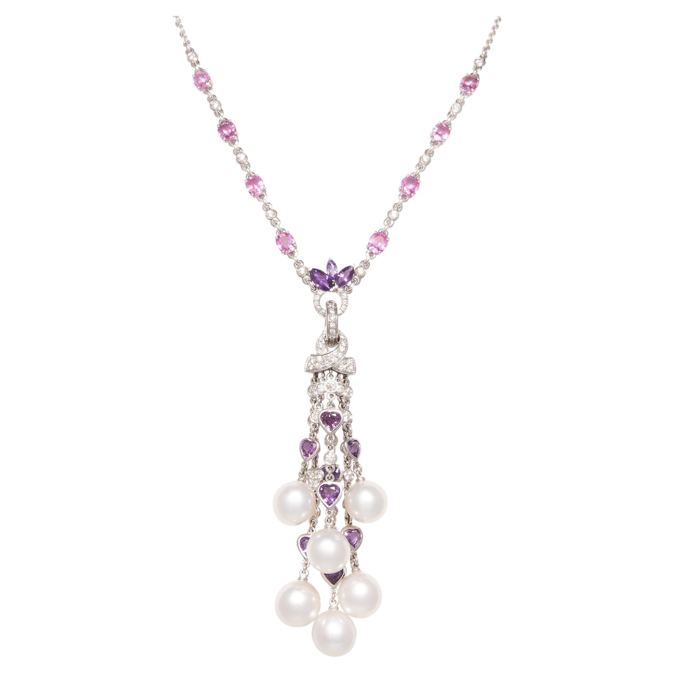 Halskette mit Saphir- und Diamant-Anhänger im Lavendel-Design von Ella Gafter