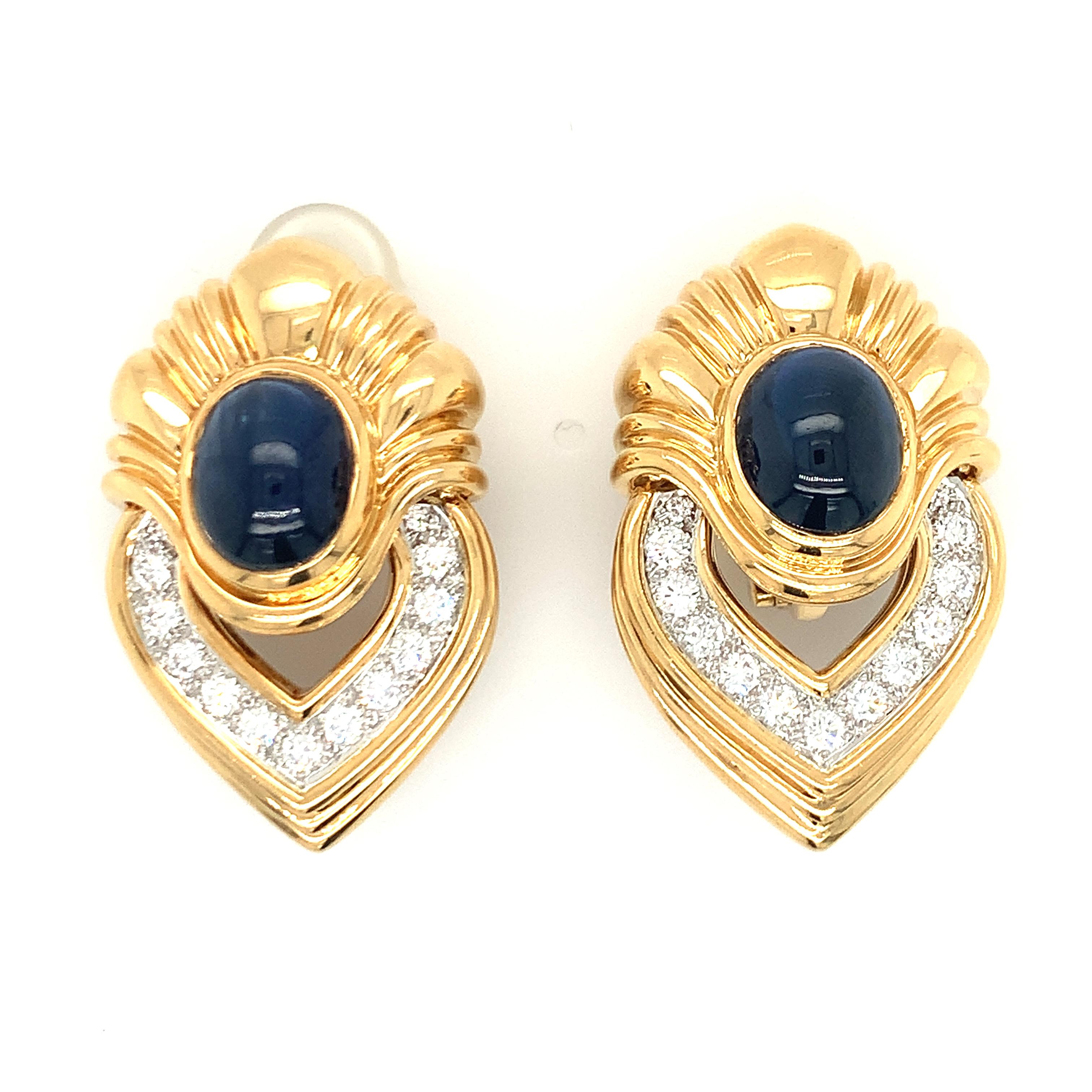 Women's Sapphire and Diamond Platinum and 18k Gold Earclips For Sale