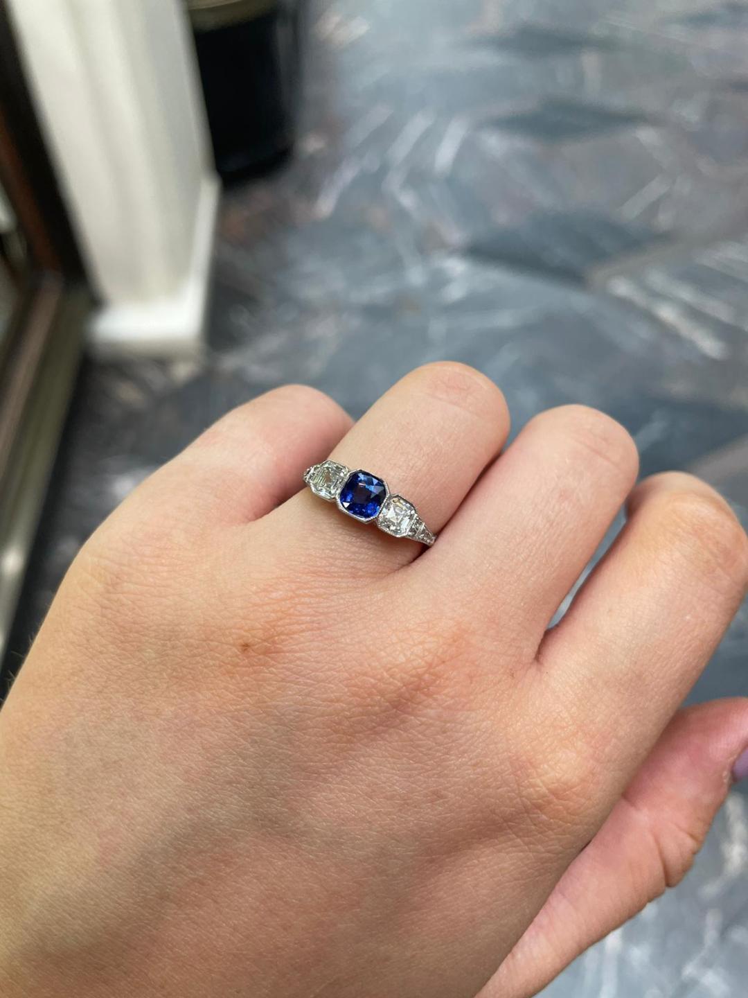 art deco diamond and sapphire engagement ring