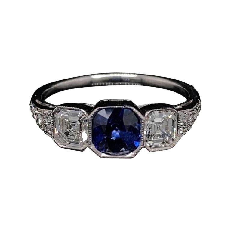Sapphire and Diamond Platinum Art Deco Engagement Ring
