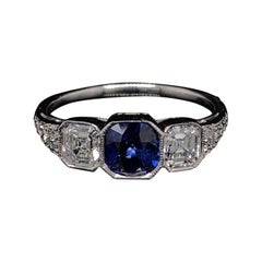 Vintage Sapphire and Diamond Platinum Art Deco Engagement Ring