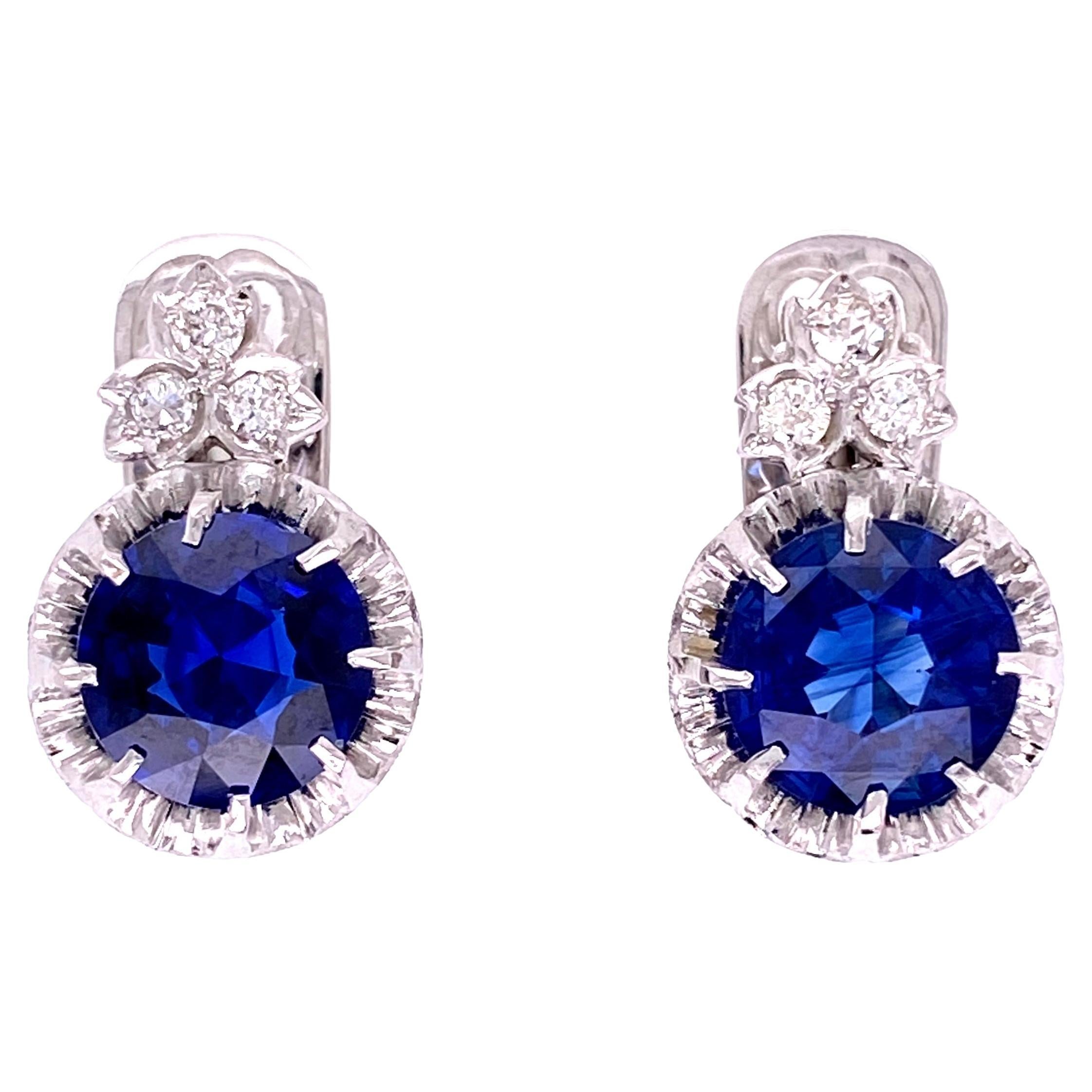 Sapphire and Diamond Platinum Art Deco Revival Drop Earrings Estate Fine Jewelry For Sale