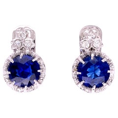 Vintage Sapphire and Diamond Platinum Art Deco Revival Drop Earrings Estate Fine Jewelry