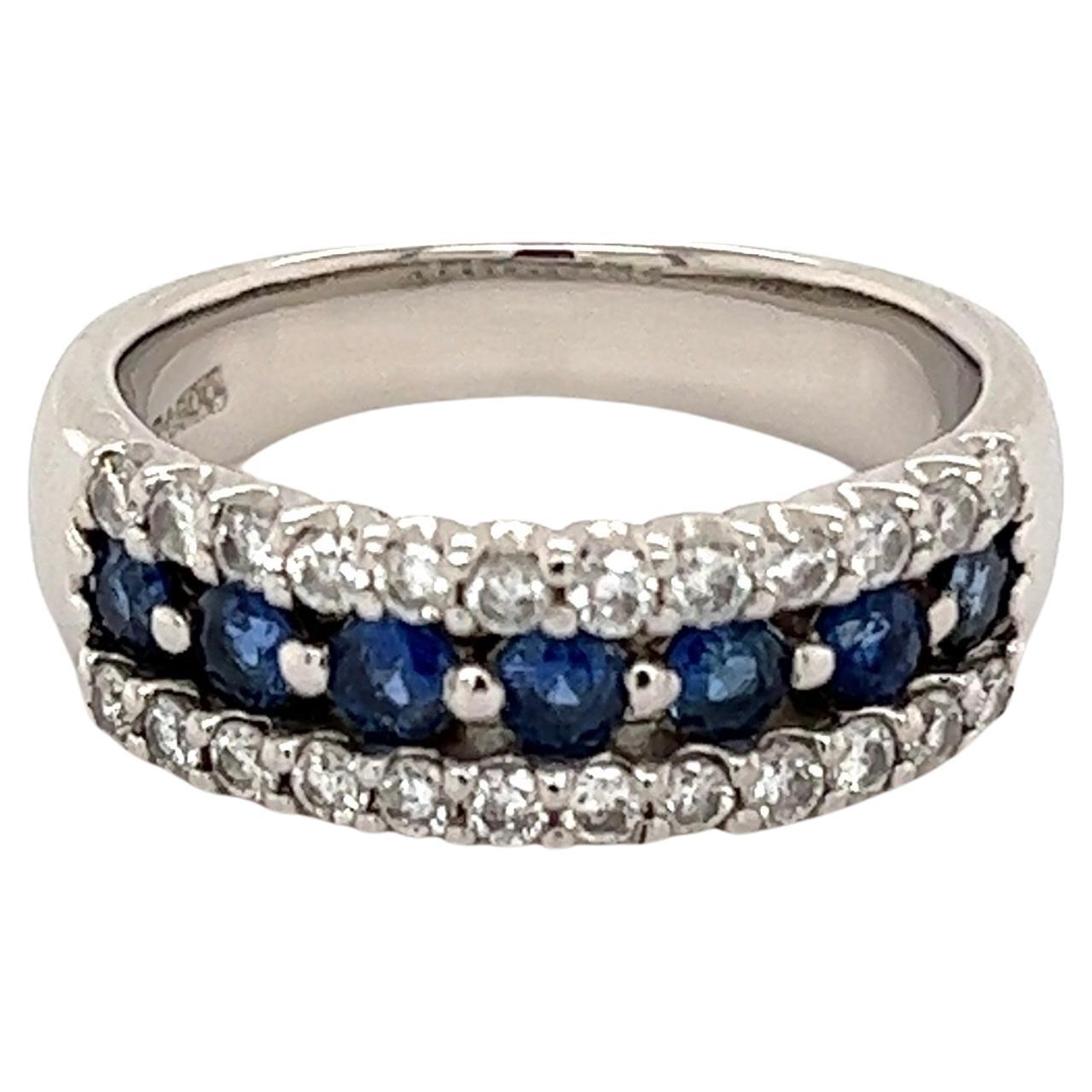 Sapphire and Diamond Platinum Band Ring Estate Fine Jewelry