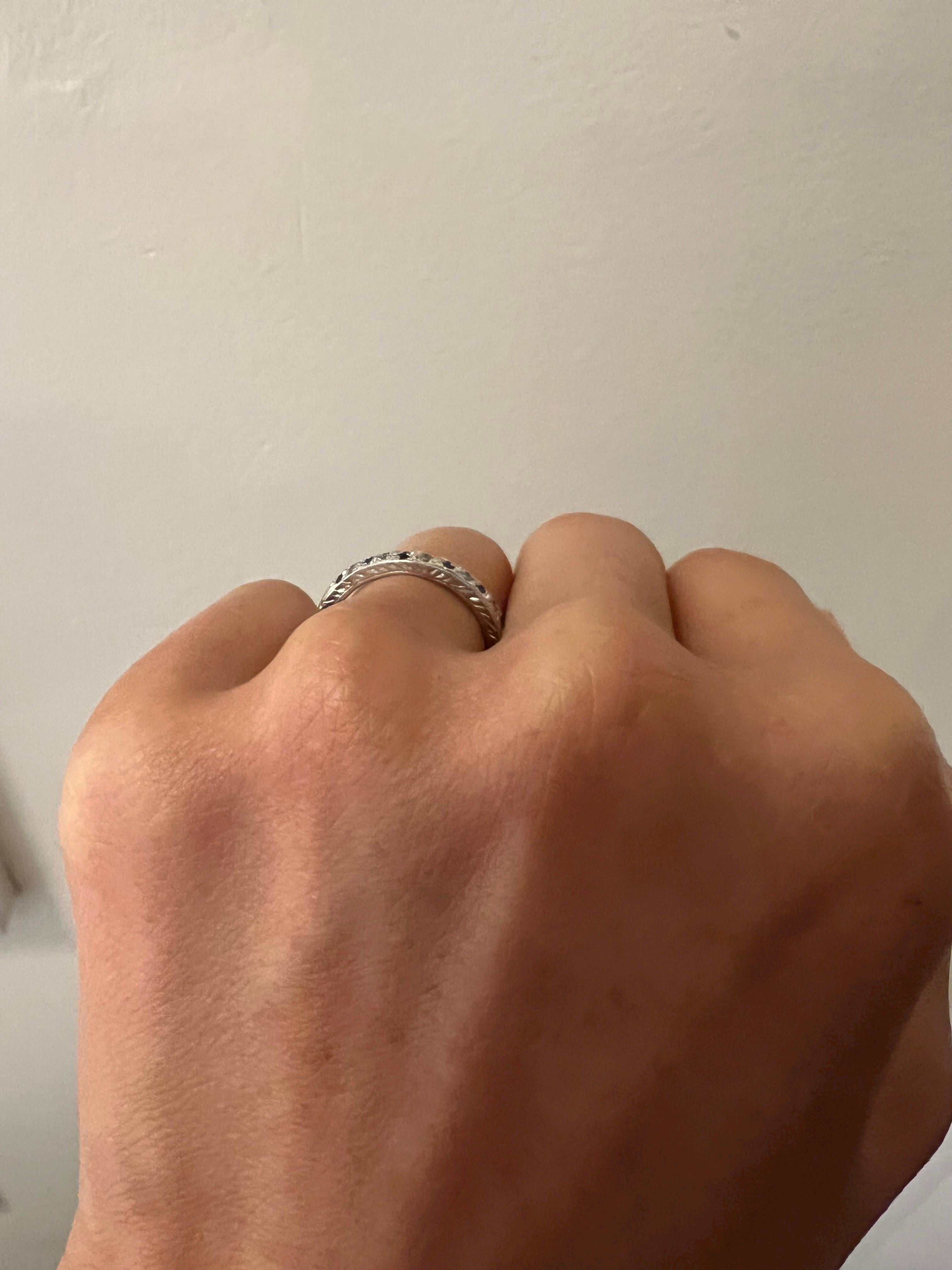 Sapphire and Diamond Platinum Band Ring For Sale 1