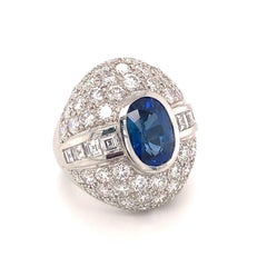 Sapphire and Diamond Platinum Bombe Ring, circa 1980s