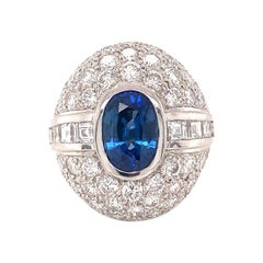 Sapphire and Diamond Platinum Bombe Ring, circa 1980s