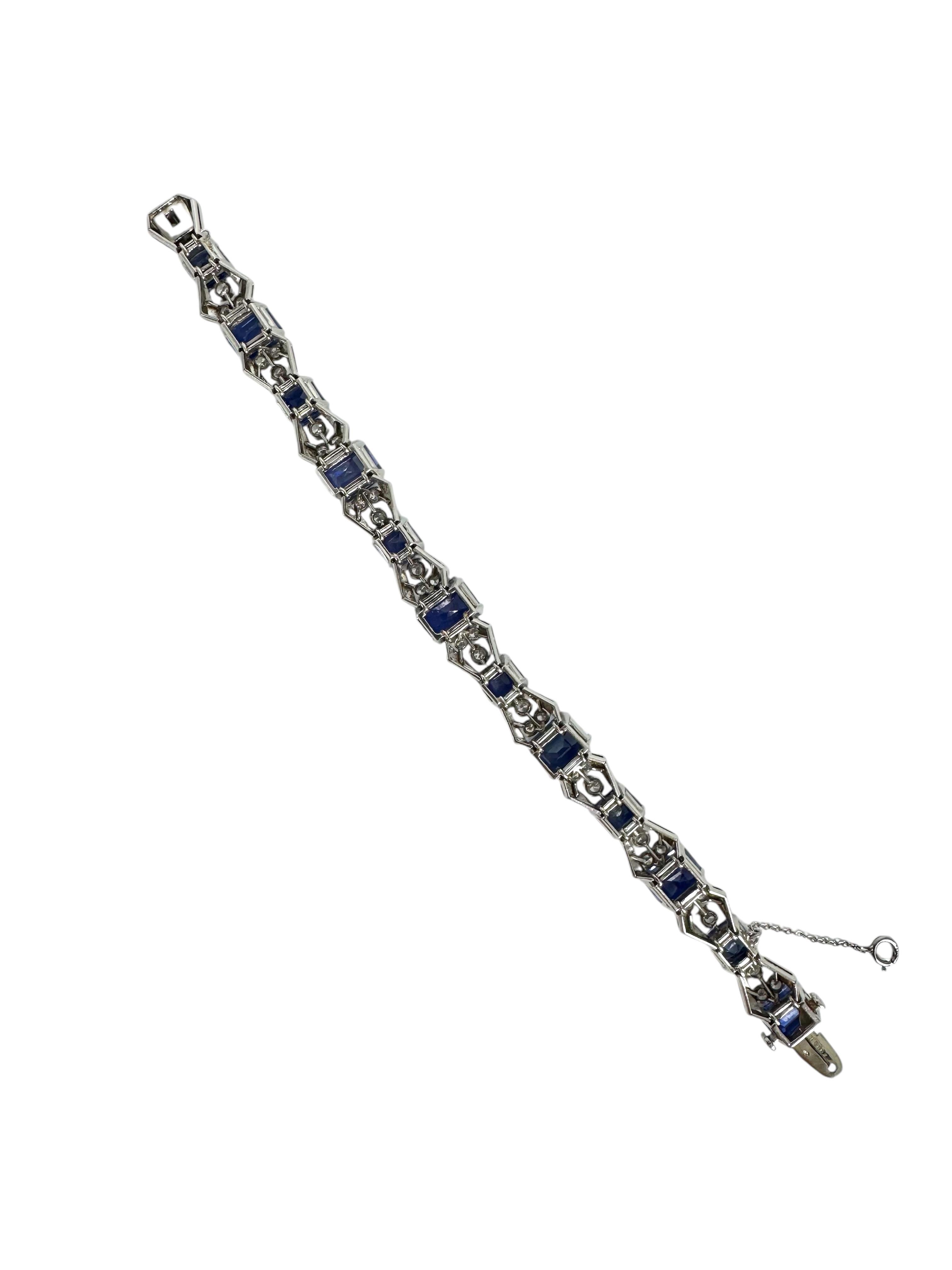 Sapphire and Diamond Platinum Bracelet By Oscar Heyman and Brothers In Excellent Condition For Sale In Great Neck Plaza, NY