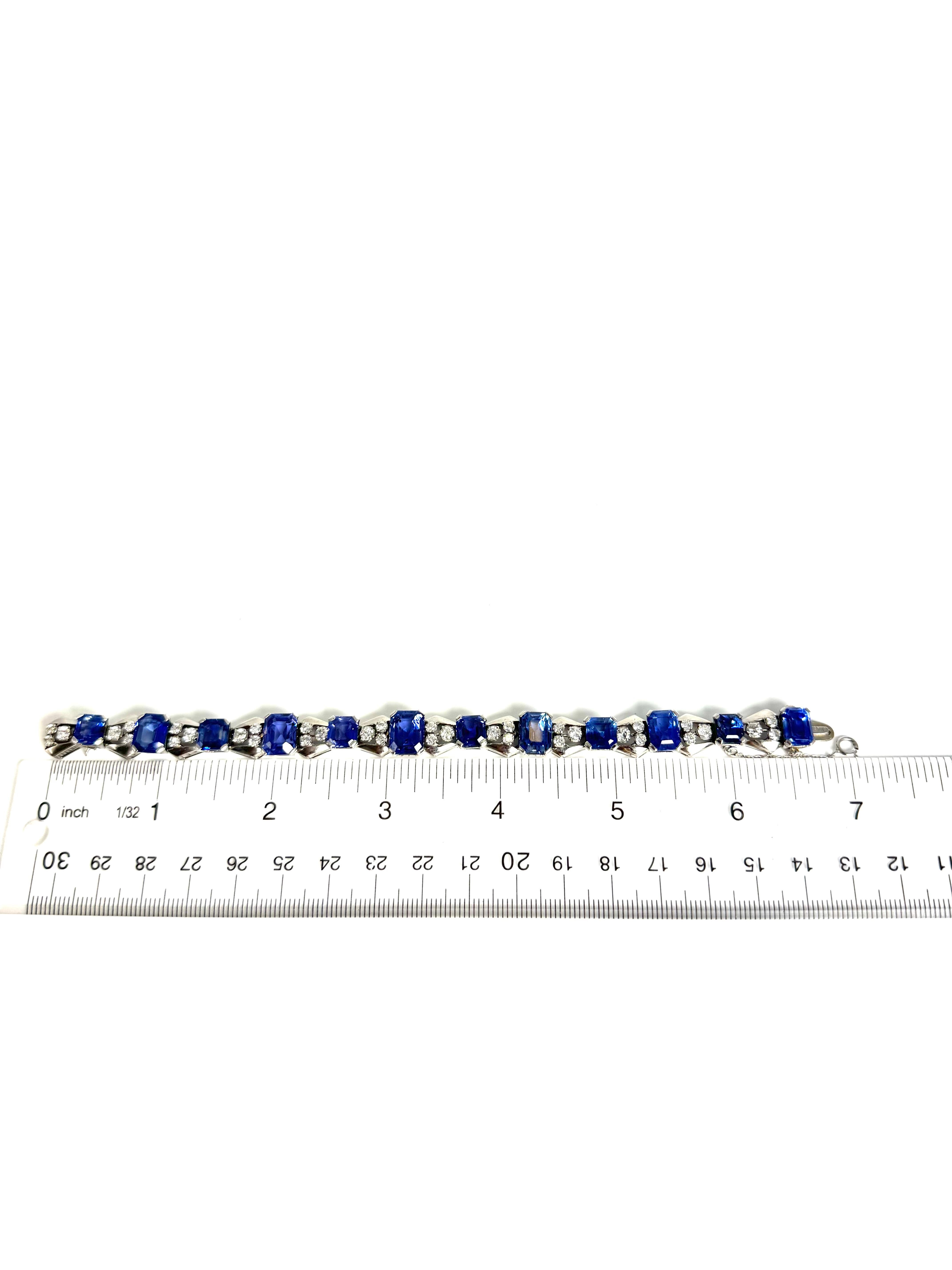 Women's Sapphire and Diamond Platinum Bracelet By Oscar Heyman and Brothers For Sale
