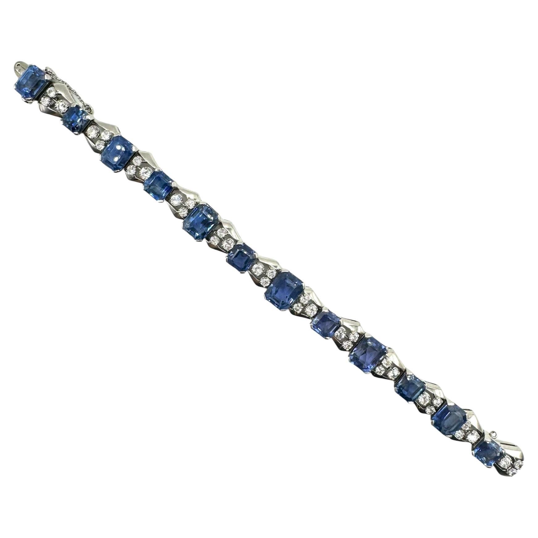 Sapphire and Diamond Platinum Bracelet By Oscar Heyman and Brothers