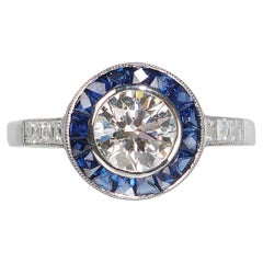 Sapphire and Diamond Platinum Cluster Ring, 1.00 Carat