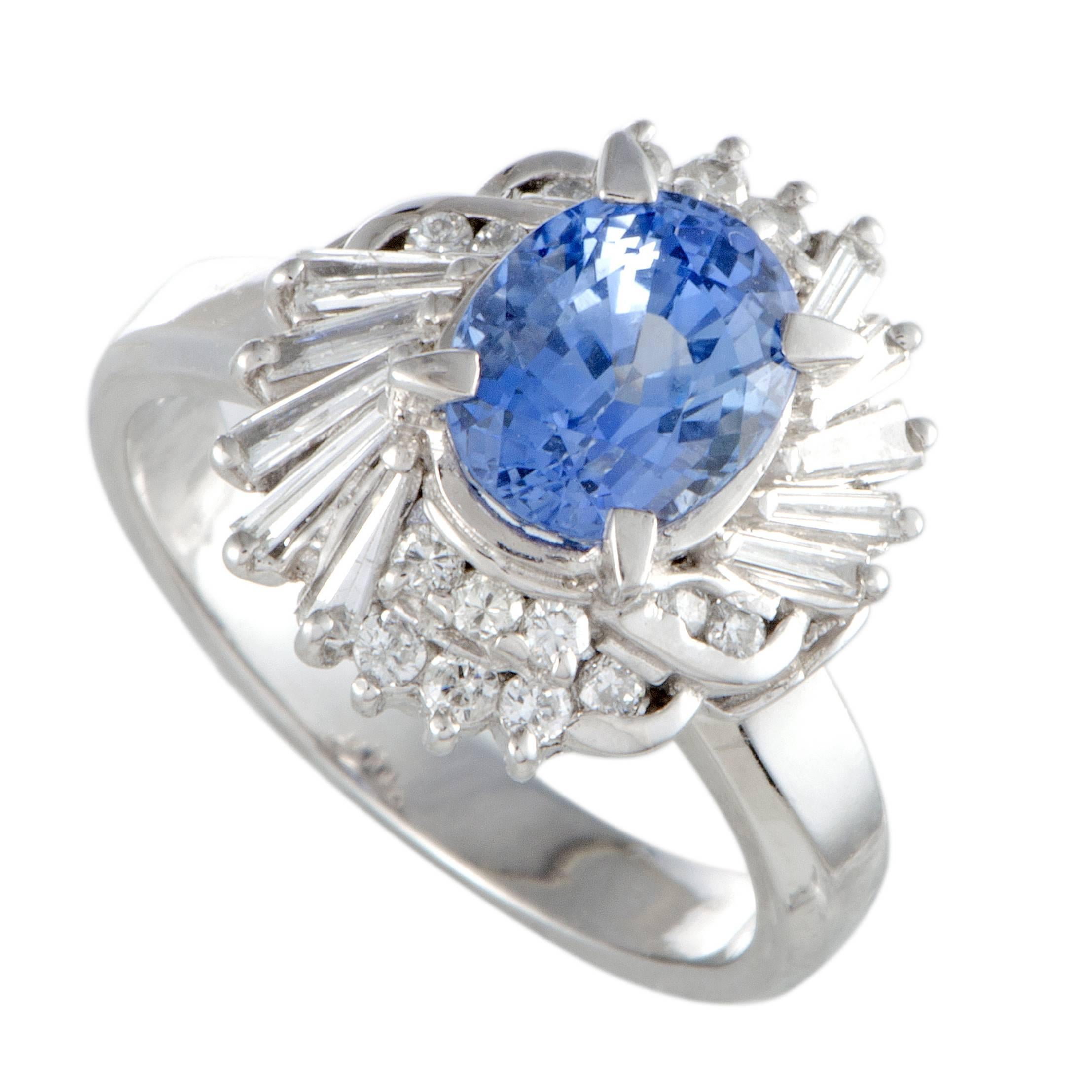 Sapphire and Diamond Platinum Cocktail Ring