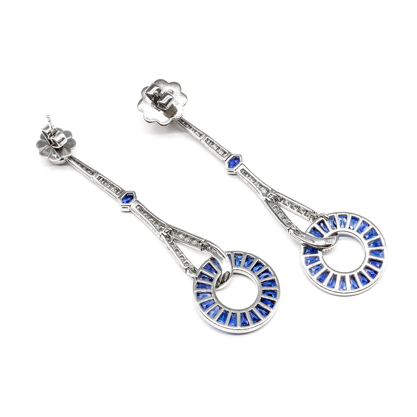 Sapphire And Diamond Platinum Drop Earrings In New Condition For Sale In London, GB