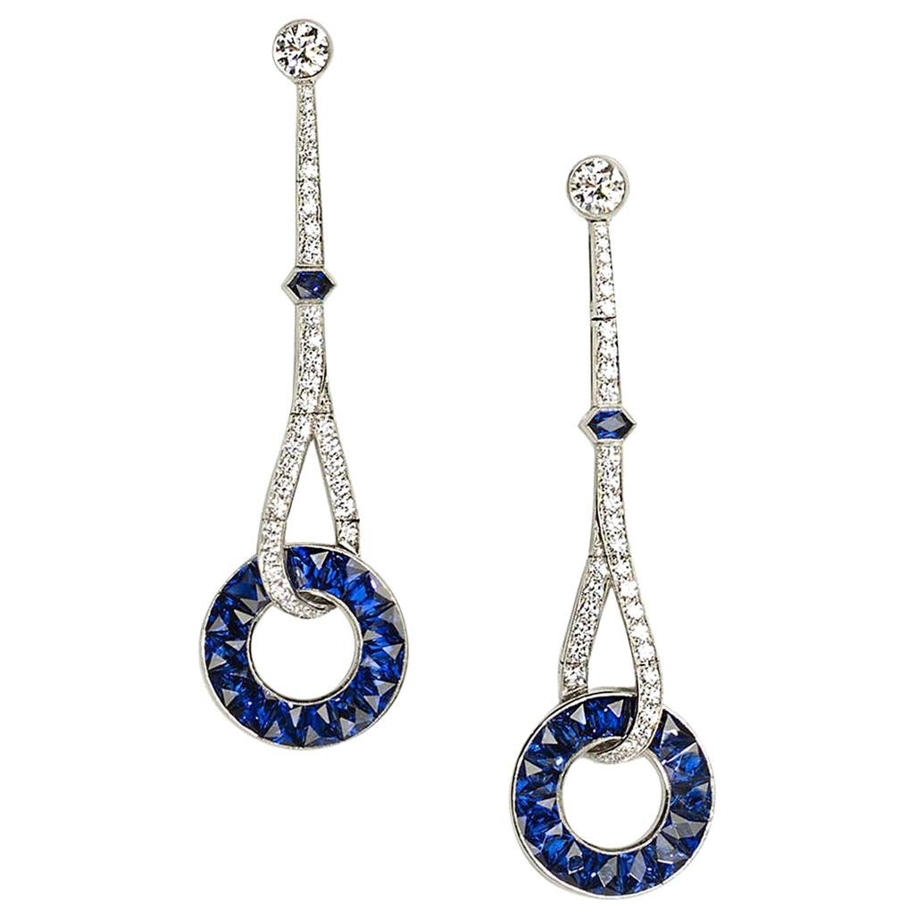 Sapphire And Diamond Platinum Drop Earrings