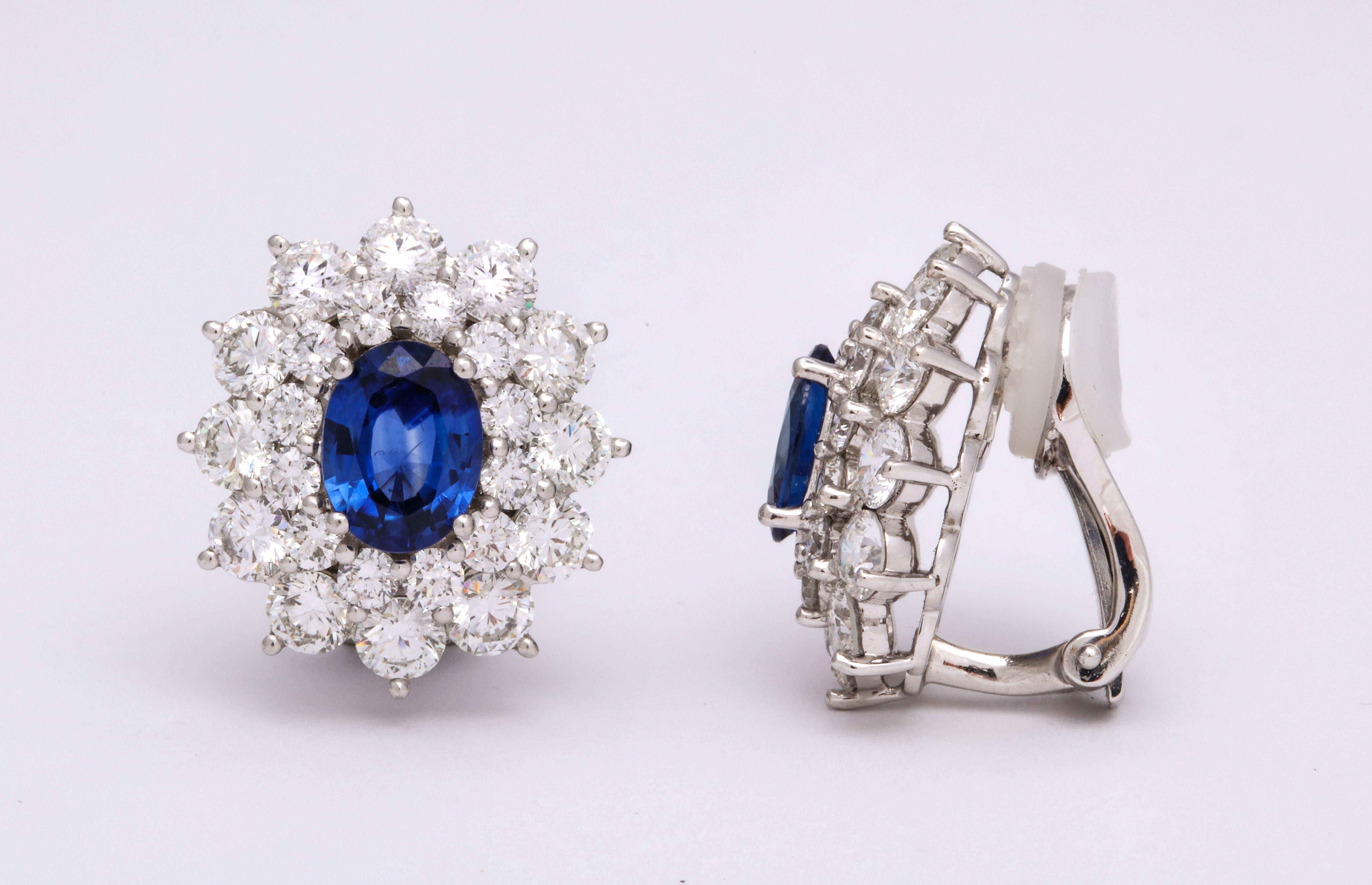 Contemporary Sapphire and Diamond Platinum Earclip Earrings