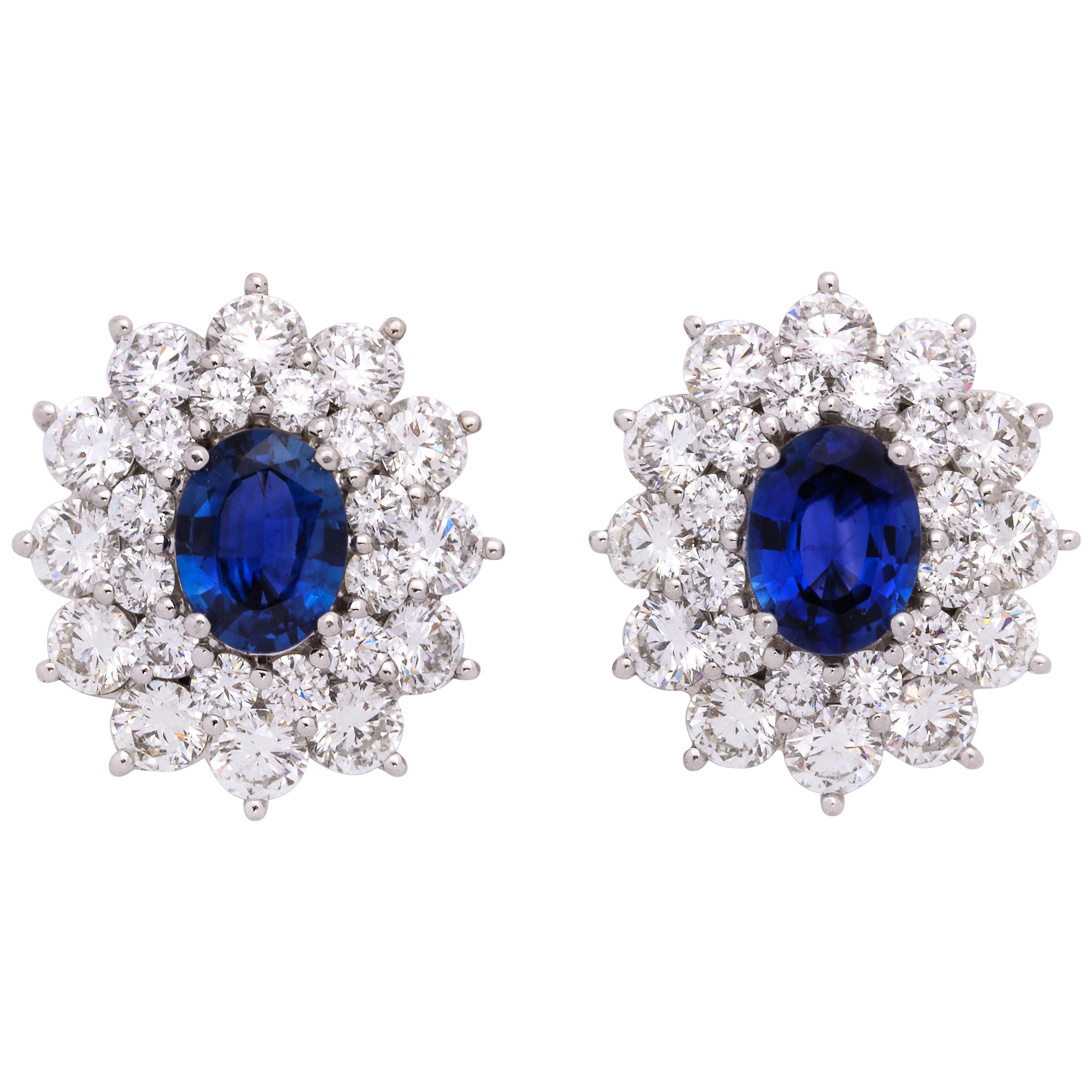 Sapphire and Diamond Platinum Earclip Earrings