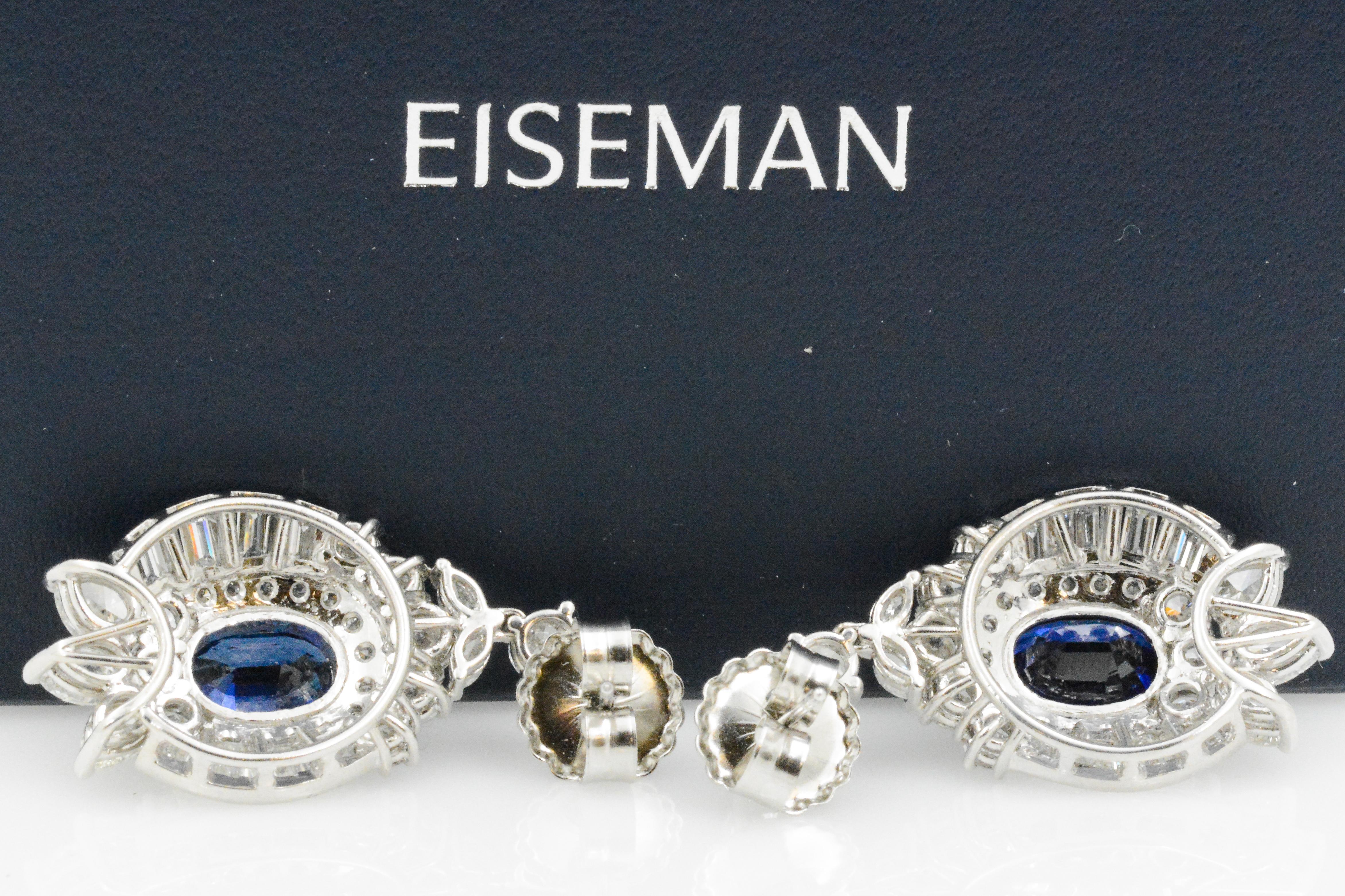 6.75 Carat Blue Sapphire and 8 Carat Diamond Platinum Drop Earrings 7