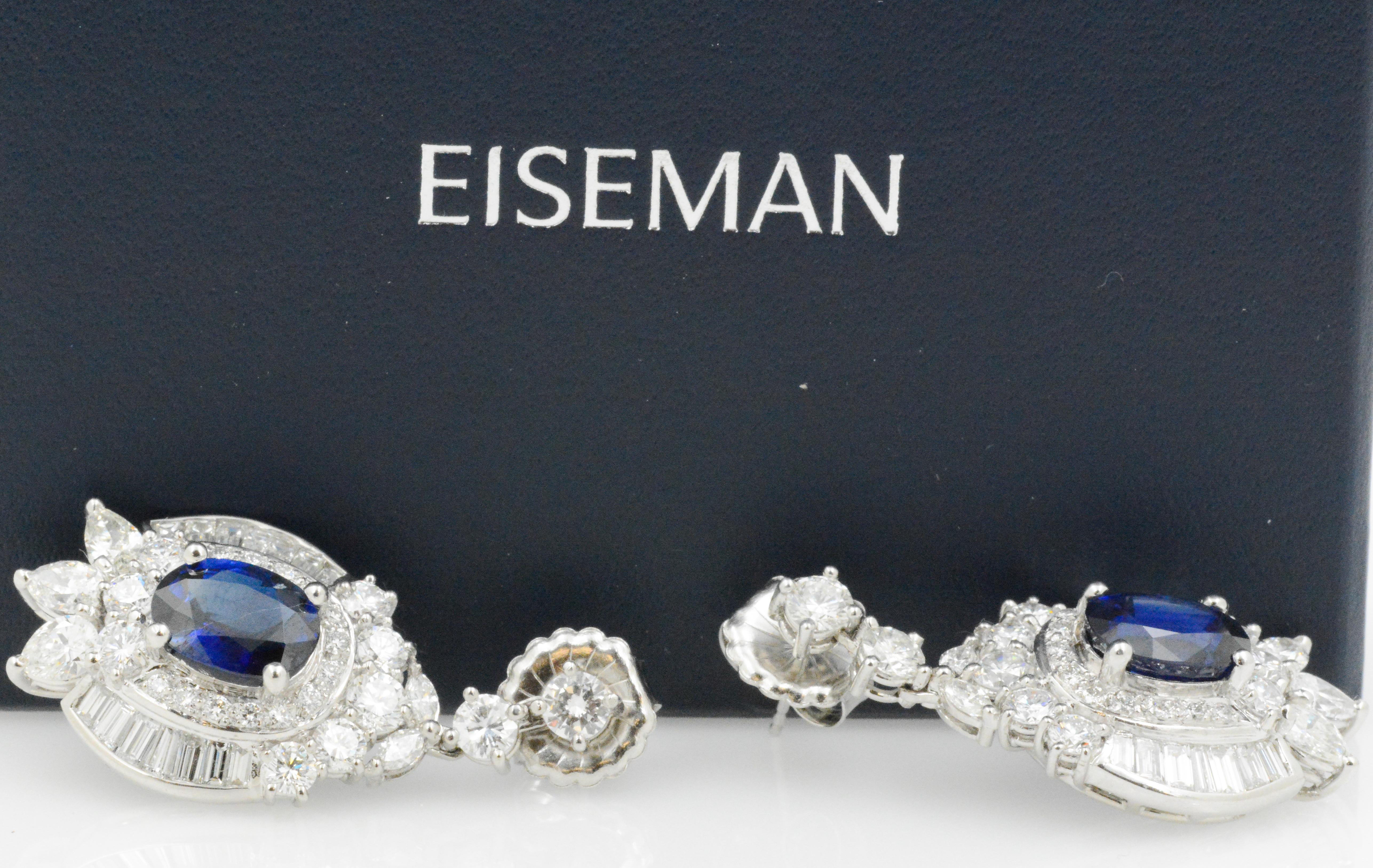 6.75 Carat Blue Sapphire and 8 Carat Diamond Platinum Drop Earrings 6