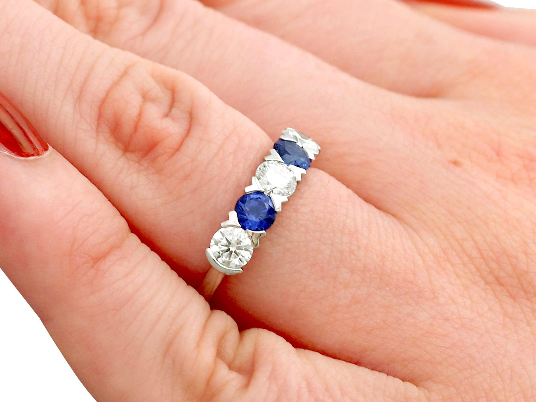 Sapphire and Diamond Platinum Five Stone Cocktail Ring For Sale 4
