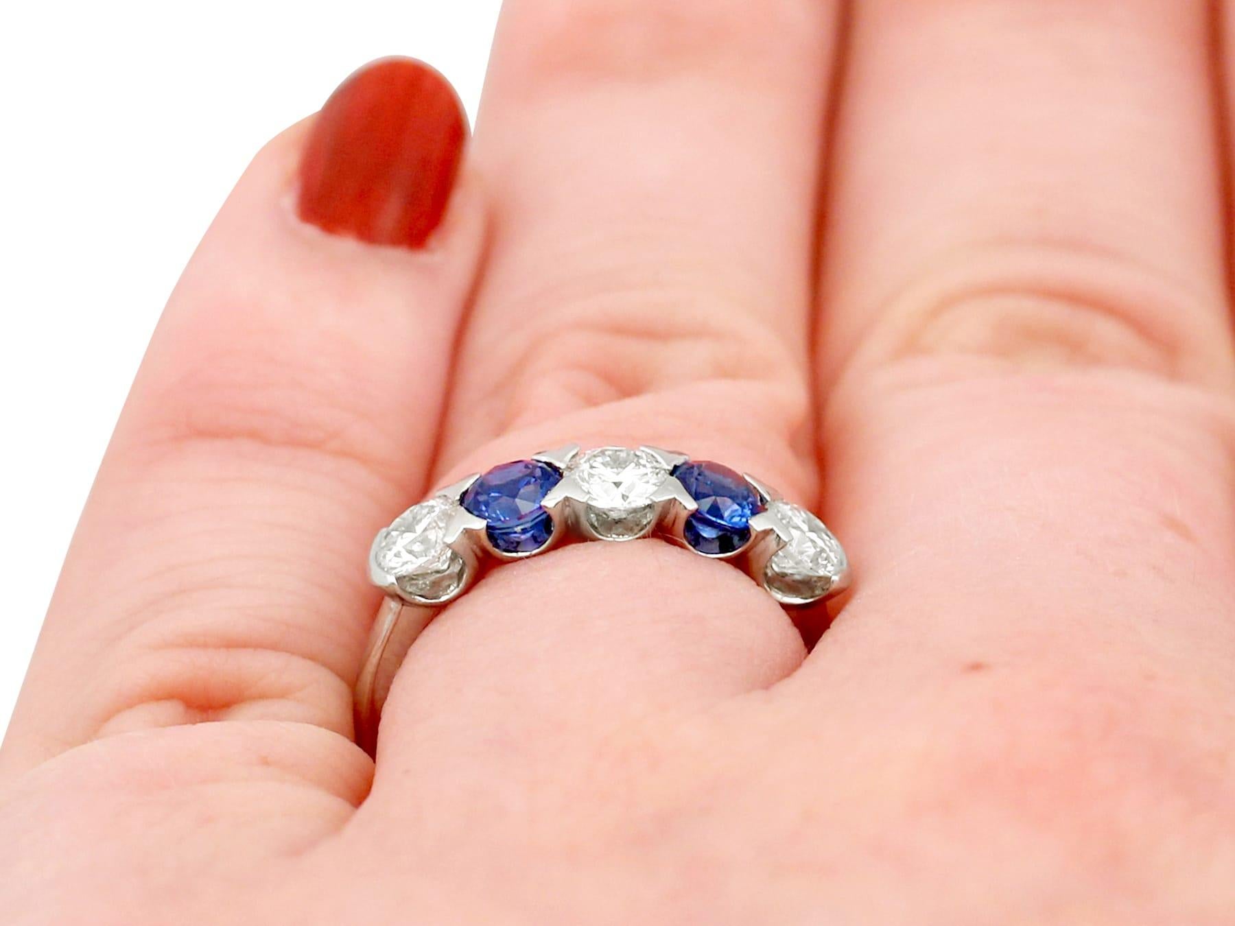 Sapphire and Diamond Platinum Five Stone Cocktail Ring For Sale 5