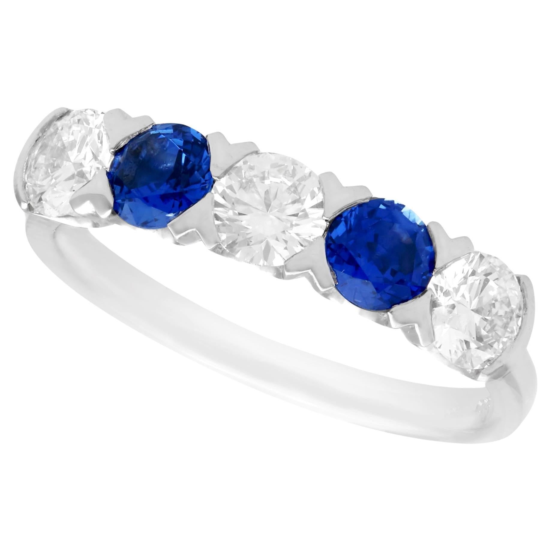 Sapphire and Diamond Platinum Five Stone Cocktail Ring For Sale