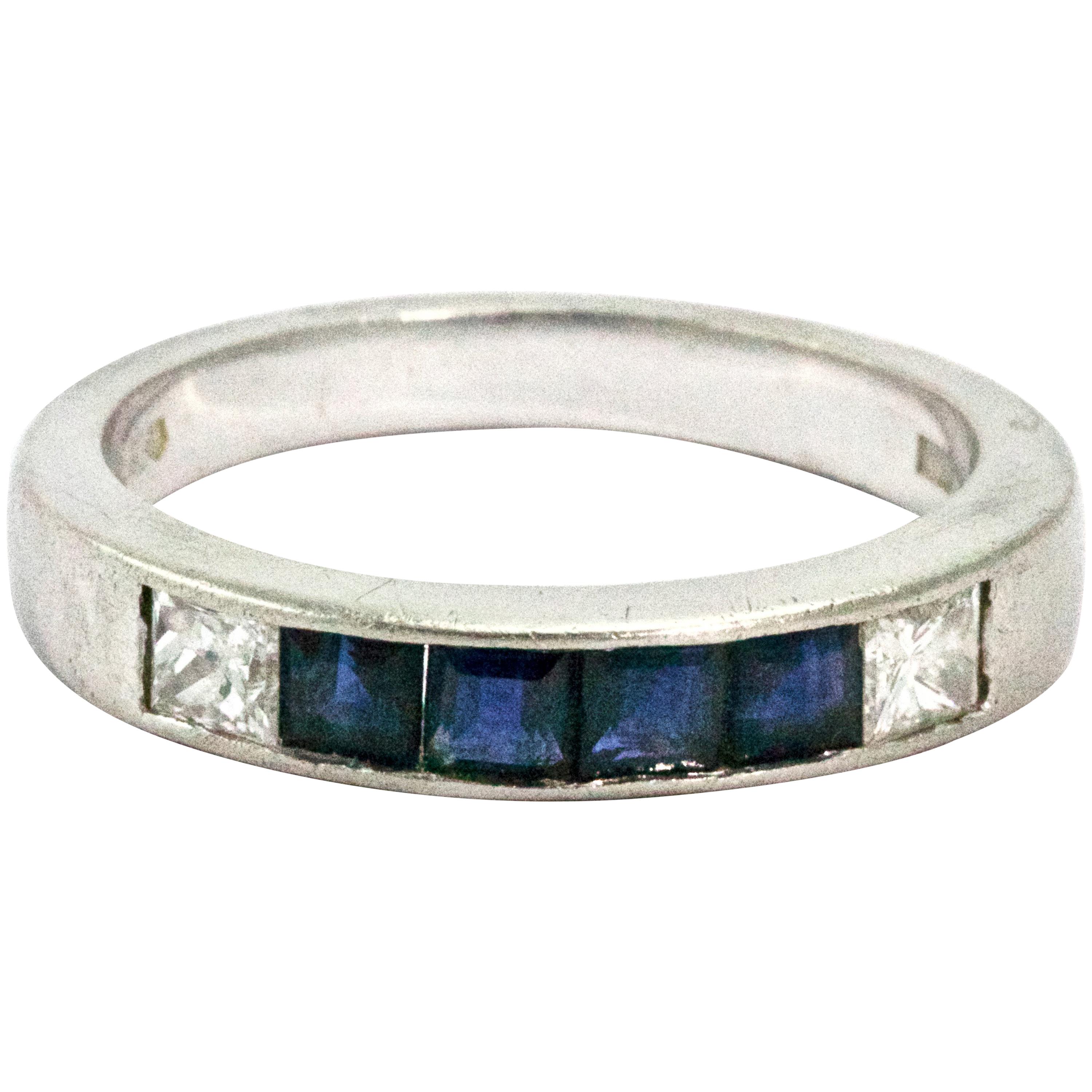 Sapphire and Diamond Platinum Men's Band Ring