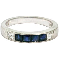 Vintage Sapphire and Diamond Platinum Men's Band Ring