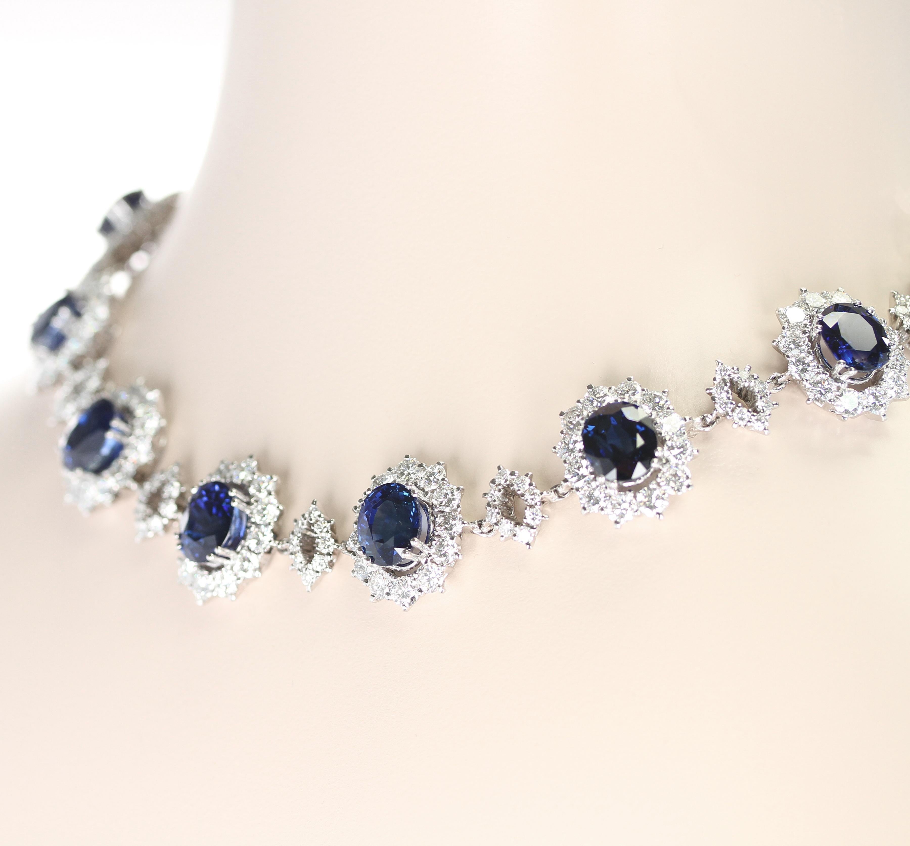 Oval Cut Sapphire and Diamond Platinum Necklace by J. Roca For Sale