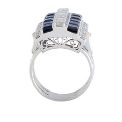 Sapphire and Diamond Platinum Rectangular Ring