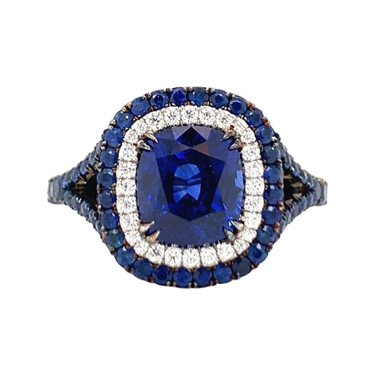 Platinring mit Saphiren und Diamanten von Omi im Angebot