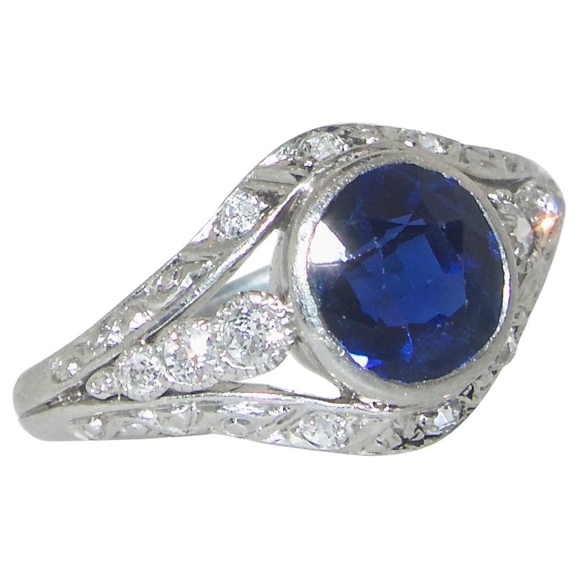 Burma sapphire, unheated,  and Diamond Platinum Ring, circa 1920