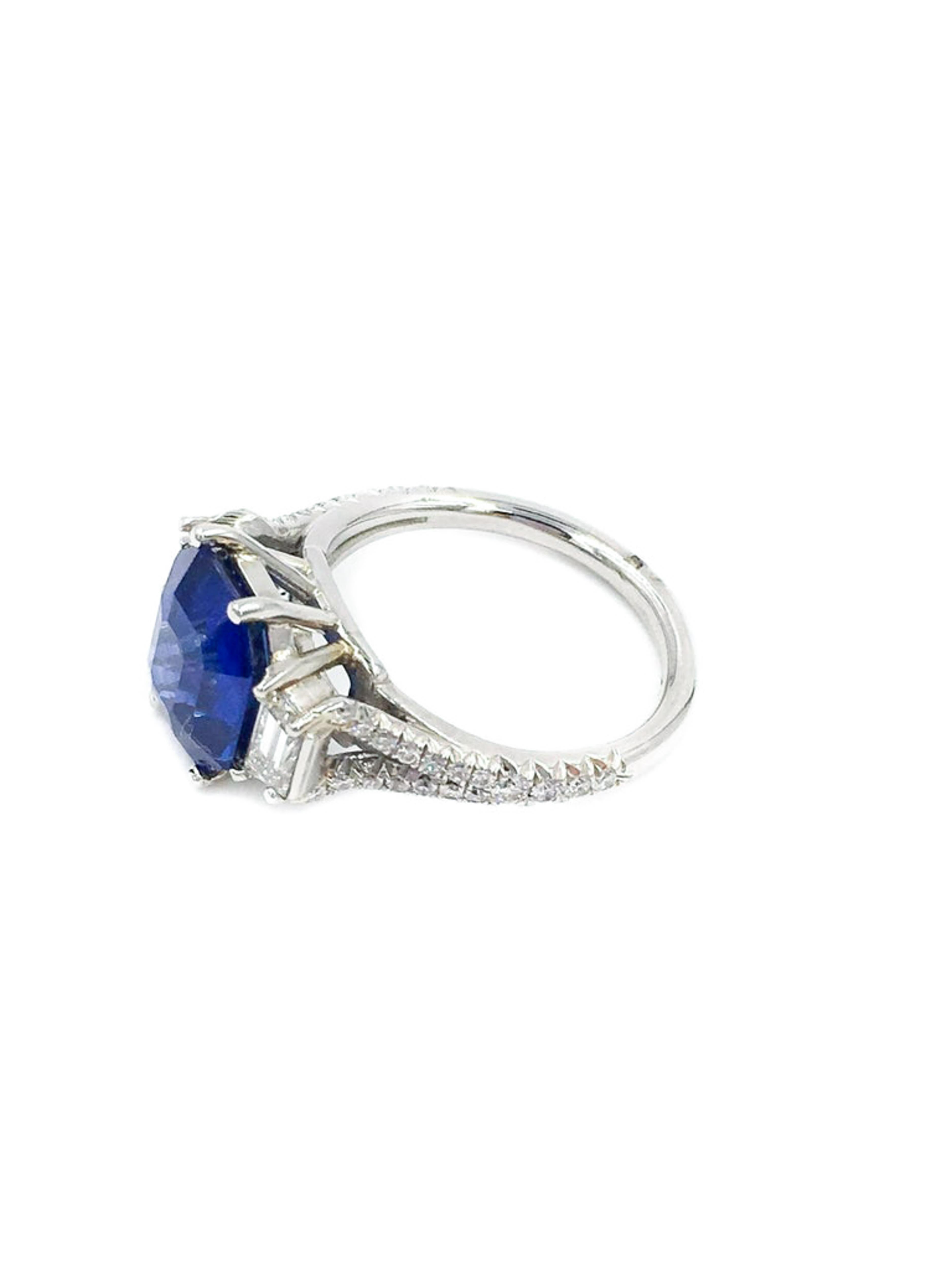 Octagon Cut GIA Certified Sapphire and Diamond Platinum Ring