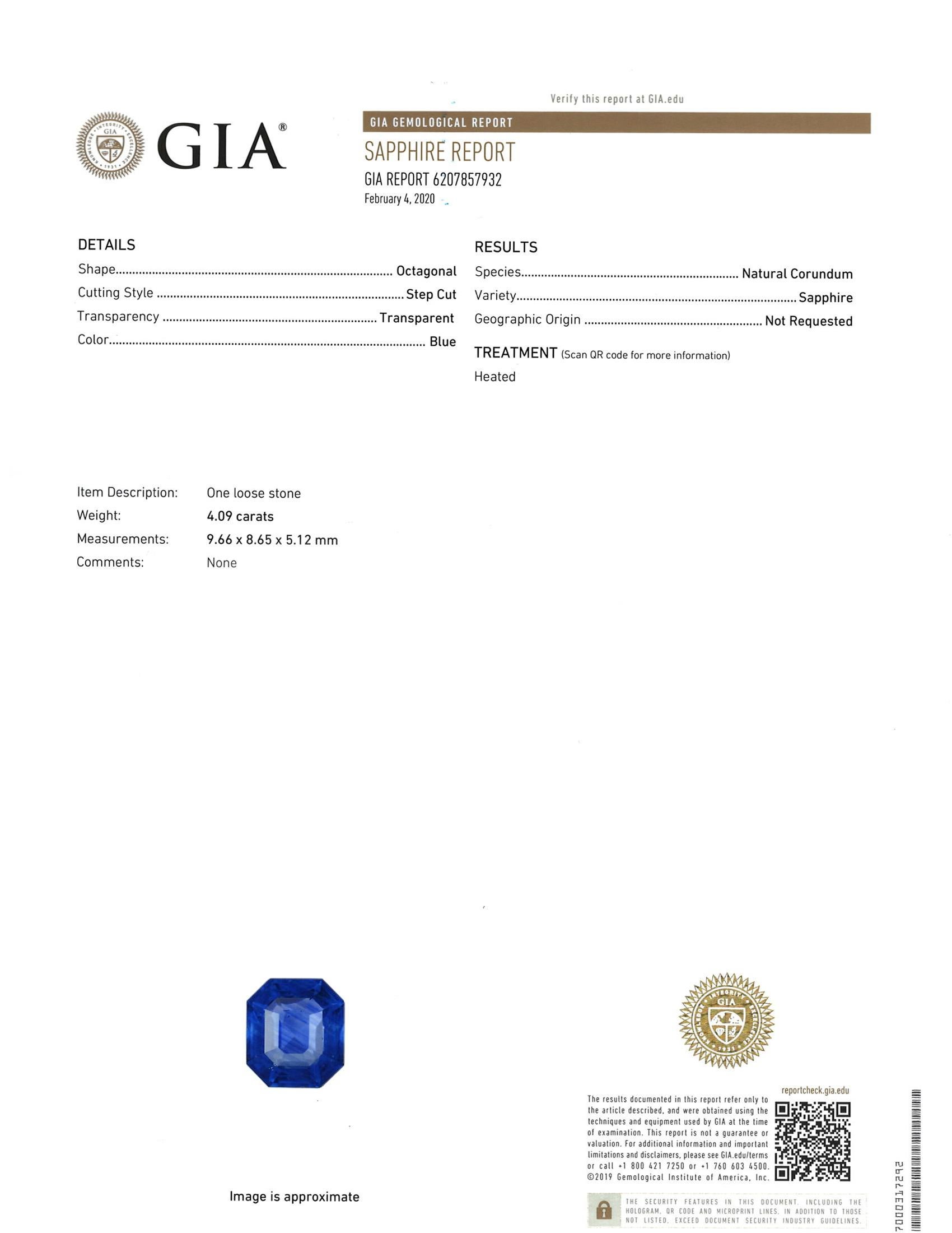 GIA Certified Sapphire and Diamond Platinum Ring 5