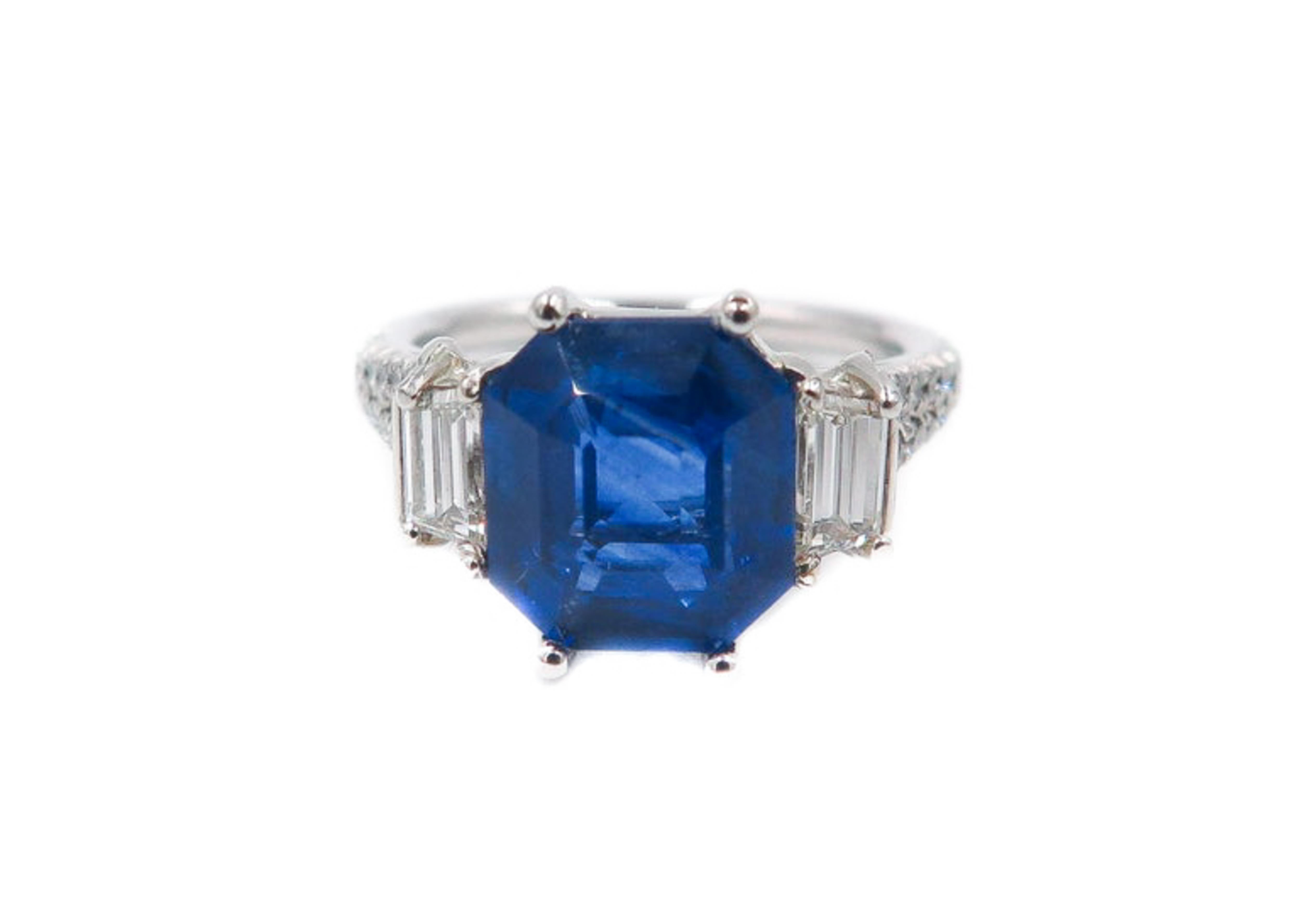Modern GIA Certified Sapphire and Diamond Platinum Ring
