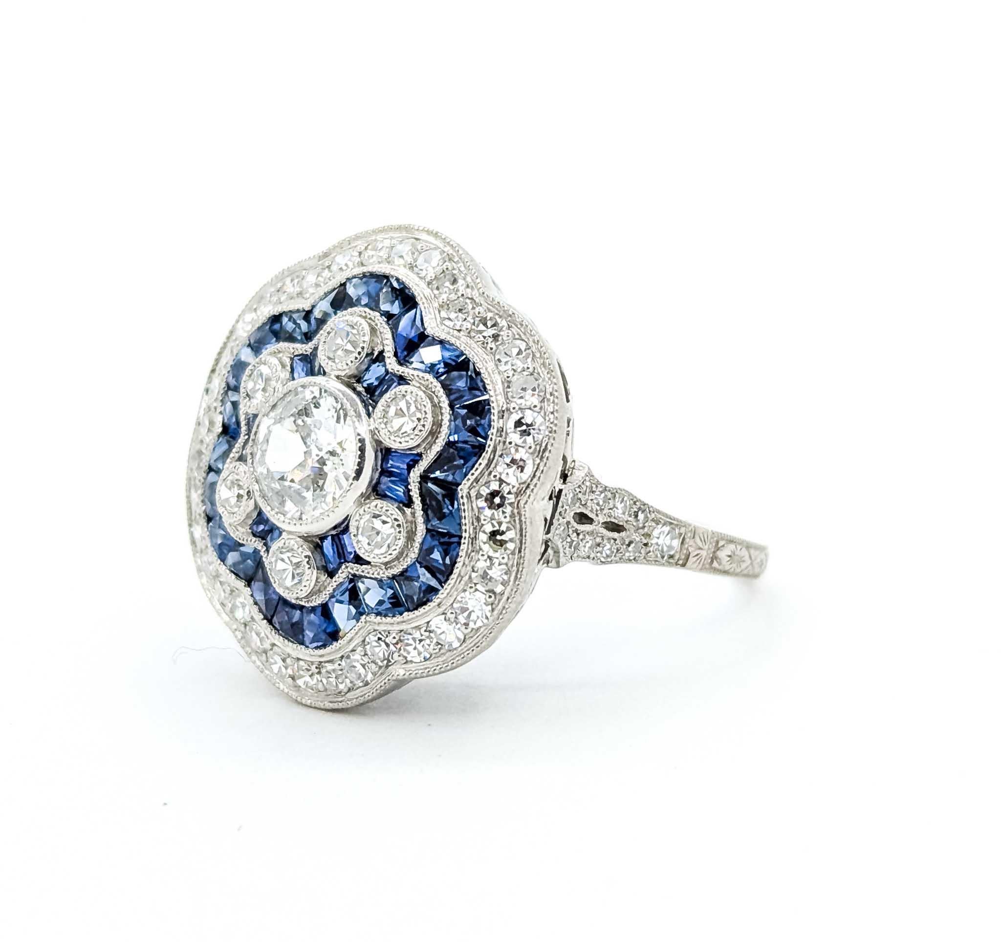 Contemporain Bague en platine avec saphir et diamants en vente