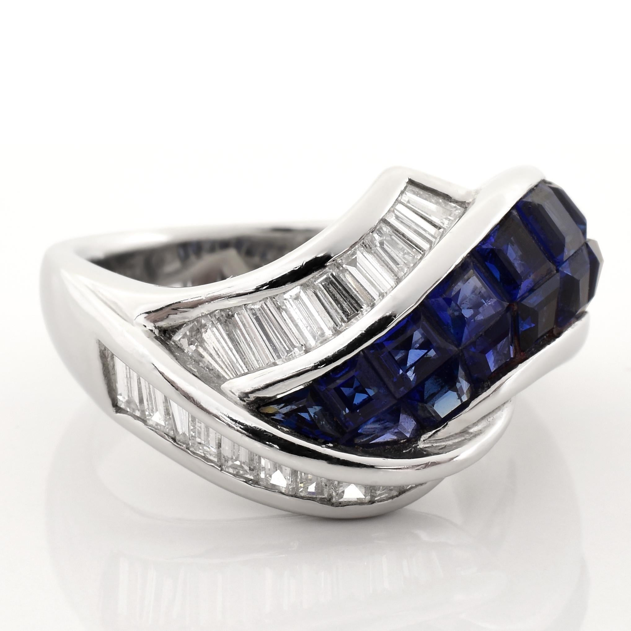 Baguette Cut Sapphire and Diamond Platinum Ring