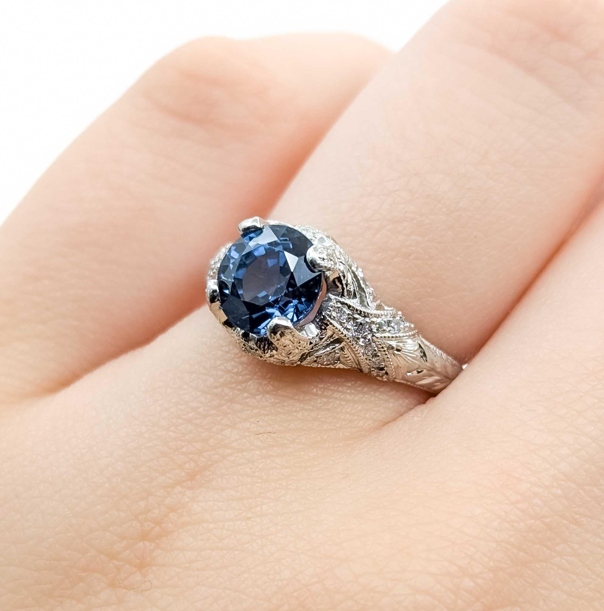 Anello in platino con zaffiro e diamante In condizioni ottime in vendita a Bloomington, MN