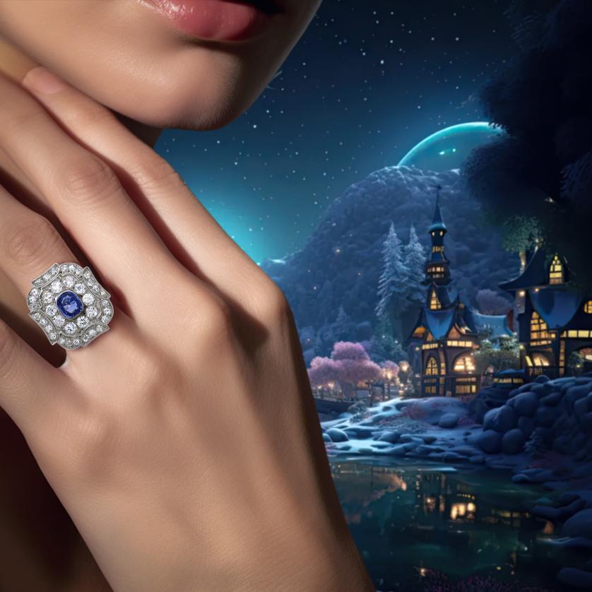 Anello in platino con zaffiro e diamante in vendita 2