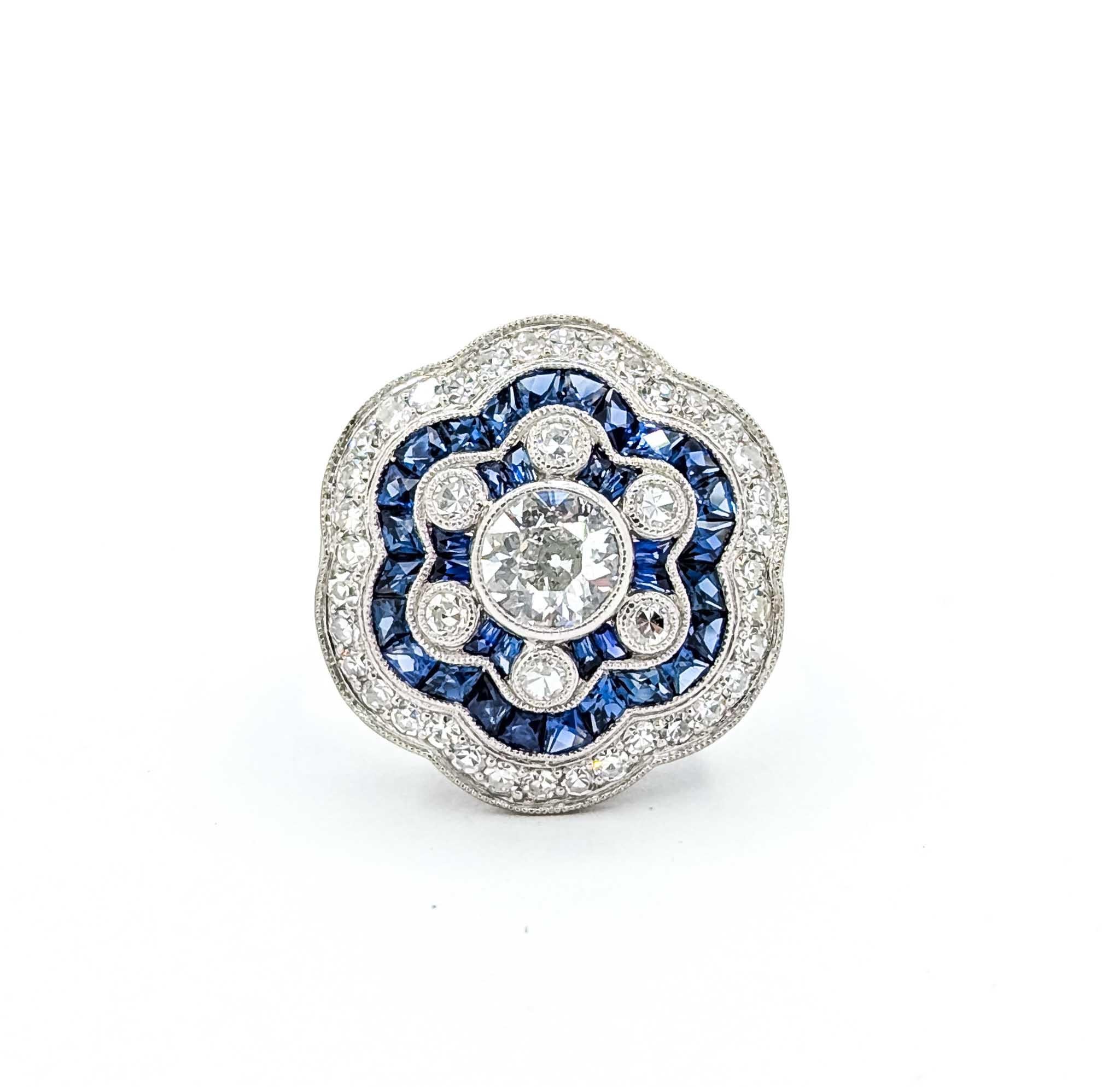 Bague en platine avec saphir et diamants en vente 3