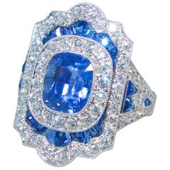 GIA certified no heat Ceylon Sapphire and Diamond Platinum Ring