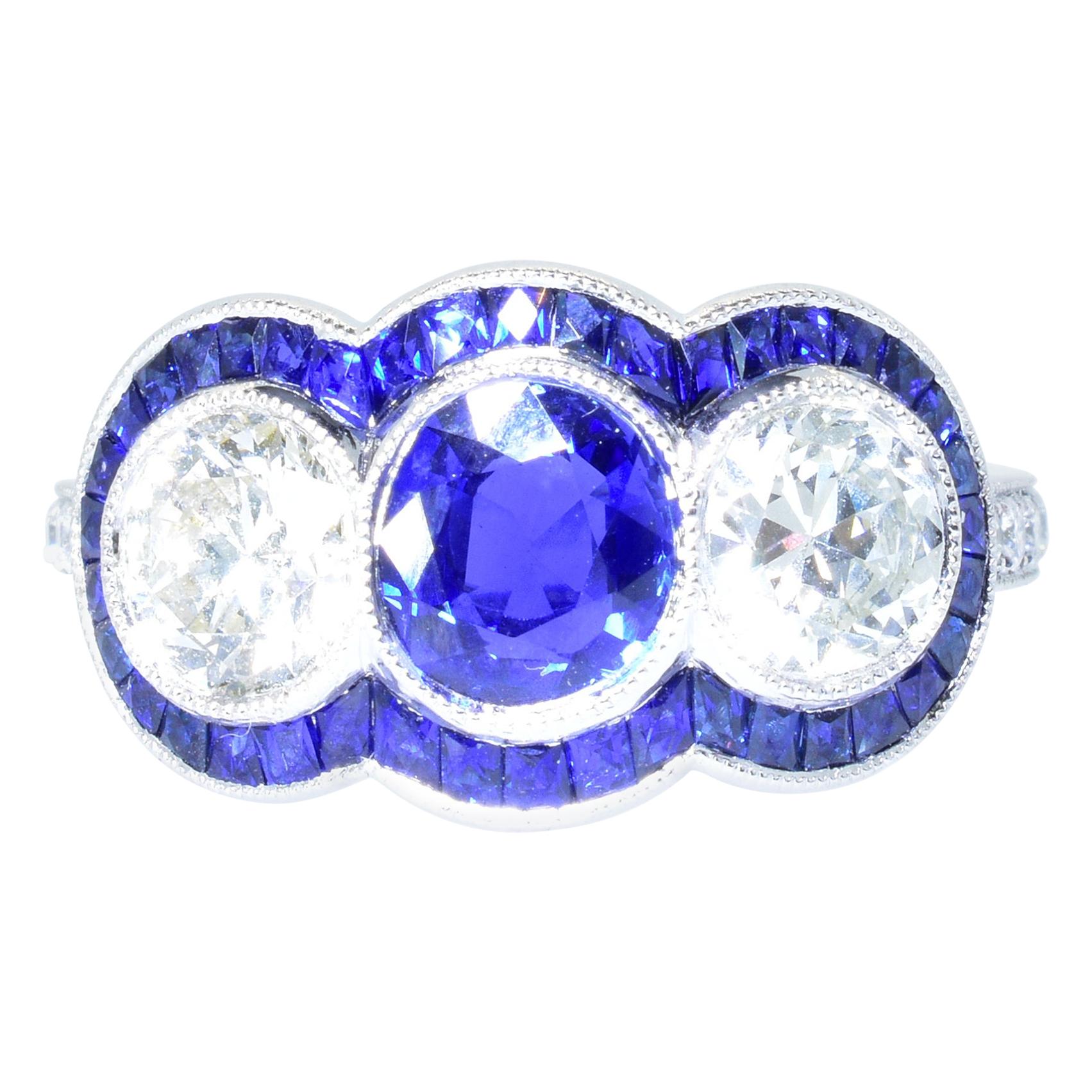 Fine Royal Blue Natural Sapphire and Diamond Platinum Ring
