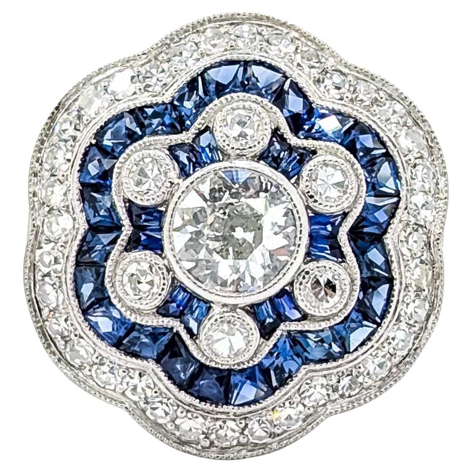 Anillo de Zafiro y Diamante en Platino