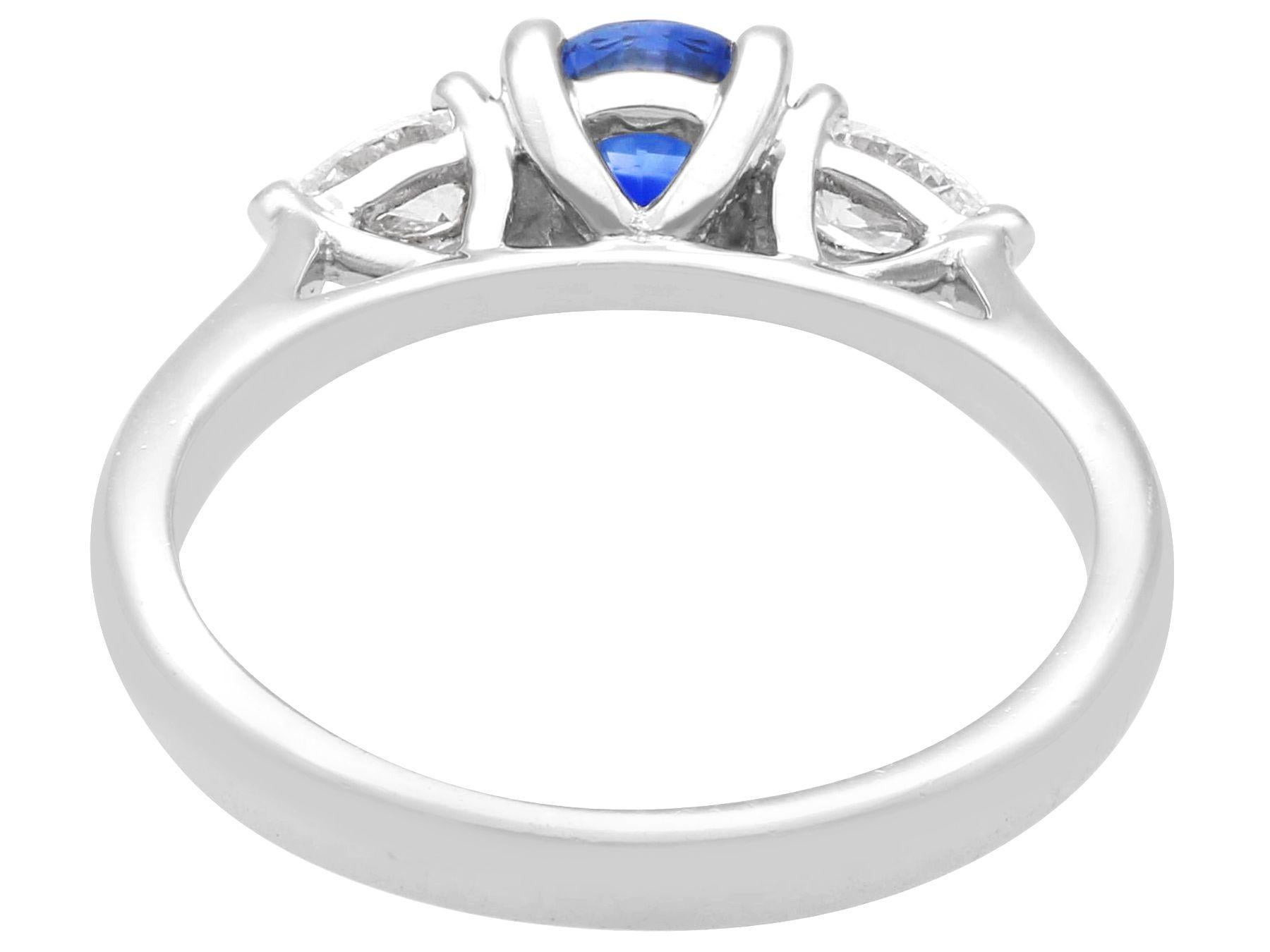 Women's or Men's Sapphire and Diamond Trilogy Engagement Ring in Platinum For Sale