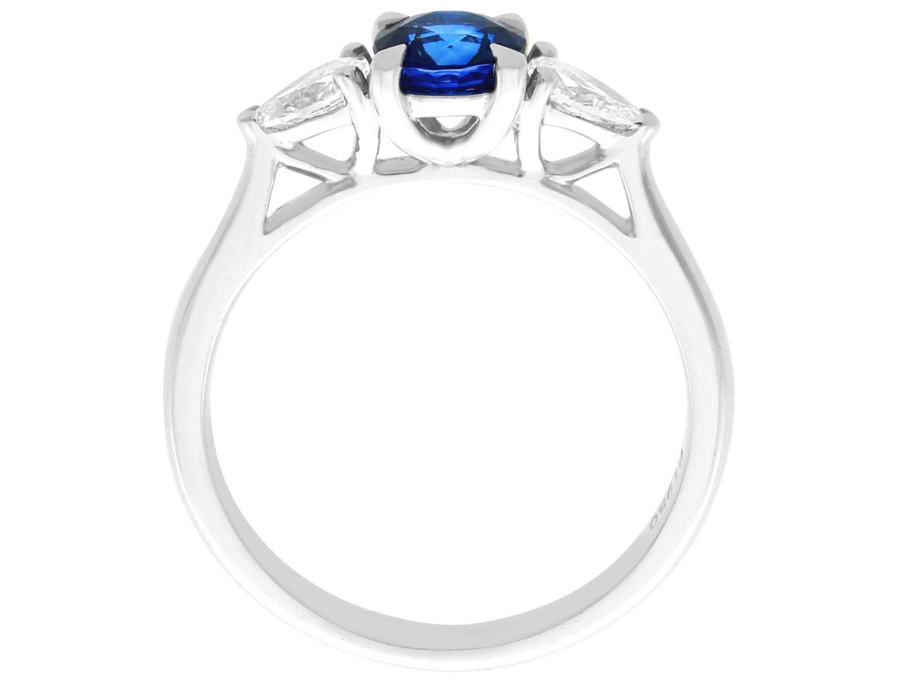 Sapphire and Diamond Trilogy Engagement Ring in Platinum For Sale 1