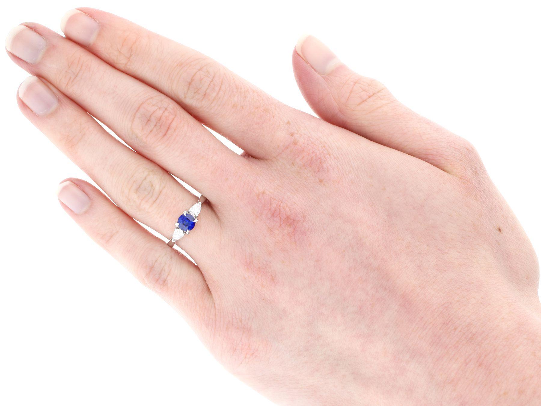 Sapphire and Diamond Trilogy Engagement Ring in Platinum For Sale 2