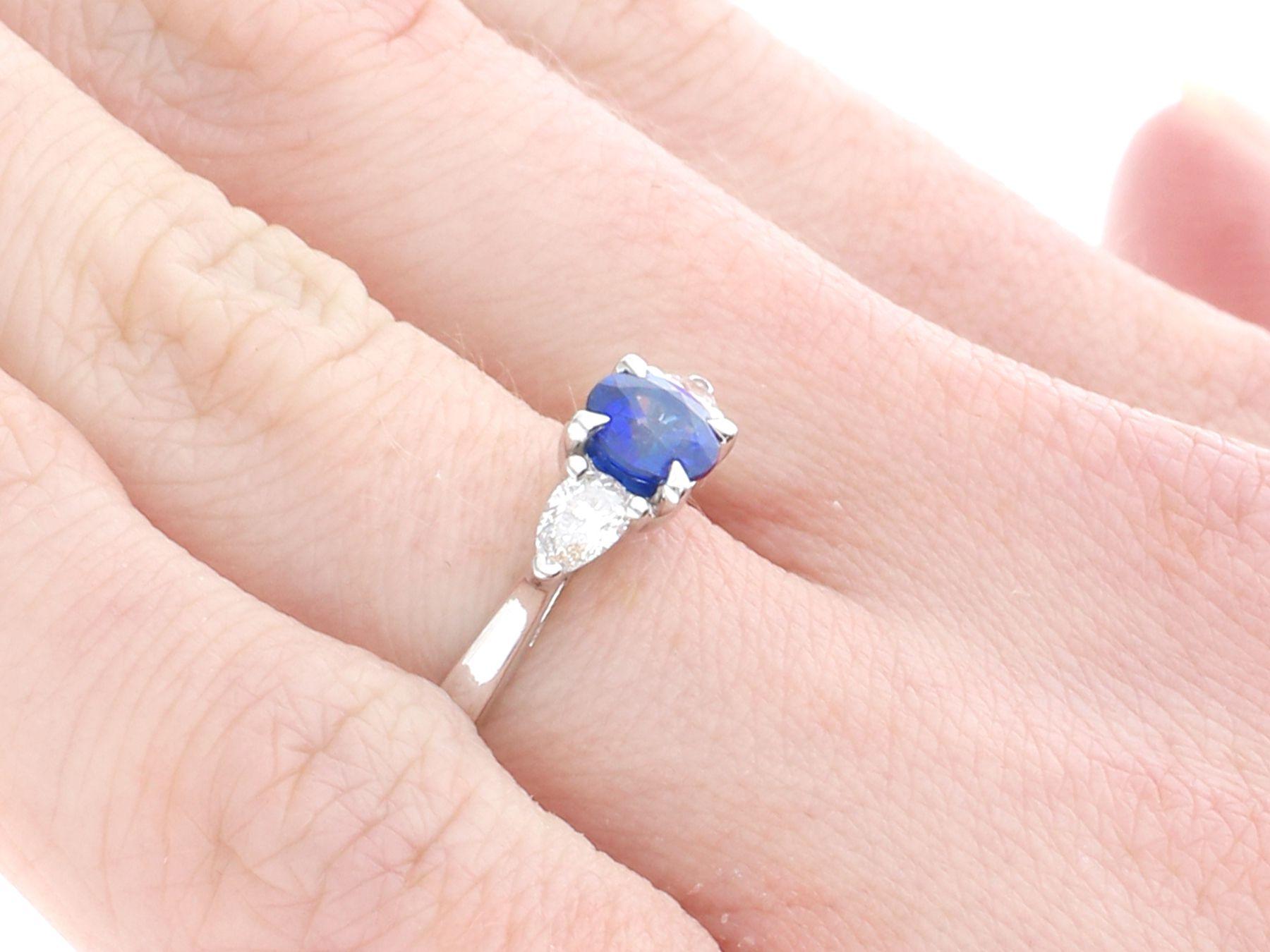 Sapphire and Diamond Trilogy Engagement Ring in Platinum For Sale 3