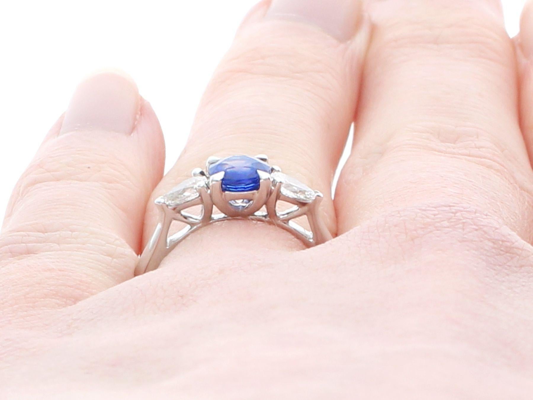Sapphire and Diamond Trilogy Engagement Ring in Platinum For Sale 4