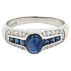 Sapphire and Diamond Platinum Vintage Band Ring