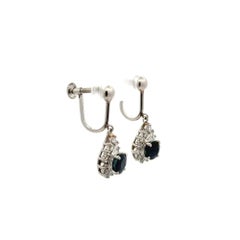 Sapphire and Diamond Platinum Vintage Drop Earrings Estate Fine Jewelry